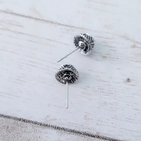 Stud Earrings Turquoise Tone with Silver Tone Halo 0.25" Dainty Stud Earrings - Image 4