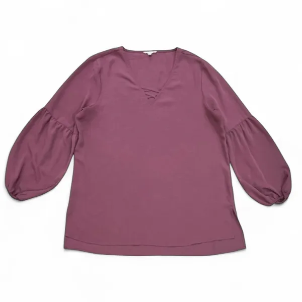 Maurices Mauve Pink Lantern Sleeve Lattice Neck Blouse Size Large - Image 11