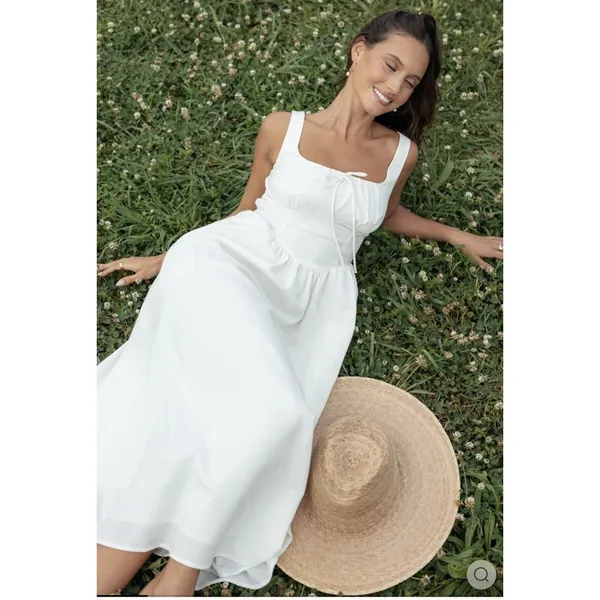 Petal & Pup Kinslee Midi Dress Linen White Sz L NEW $120 - Image 11