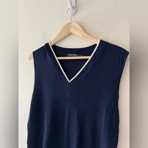 Lauren Ralph‎ Lauren Navy Blue Knit V-Neck Top - Image 2