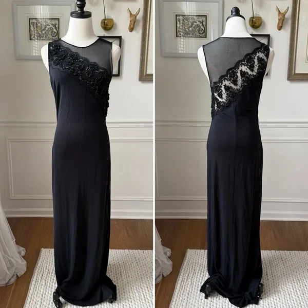 Rimini by Shaw Stretchy Black Sleeveless Column Dress Formal Gown Black 8 - Image 2