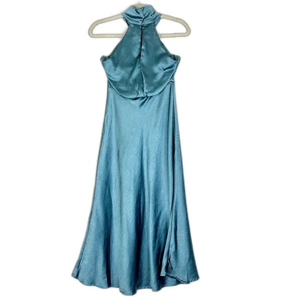 Showpo Ebony Midi Dress Size 2 NWT High Neck Gathered Bodice Steel Blue - Image 2