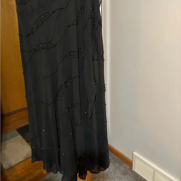 Silk Beaded Sheer Dress Black - Image 9