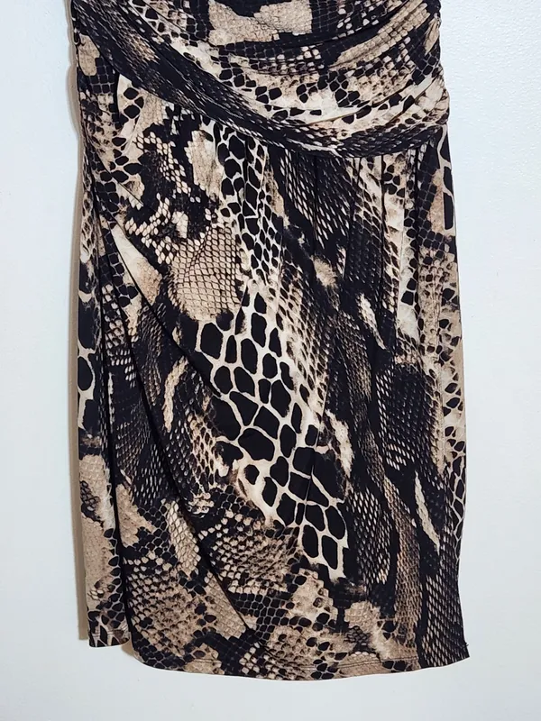 Lauren Ralph Lauren Black and Tan Snakeskin Print Faux Wrap Dress Size 8 - Image 3