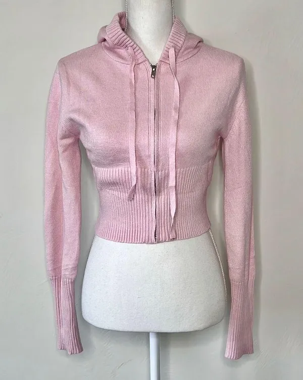 Baby pink zip up sweater Size M - Image 2