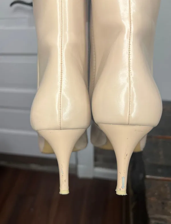Vegan Beige Kitten Heel Pointed Toe Booties - Image 8