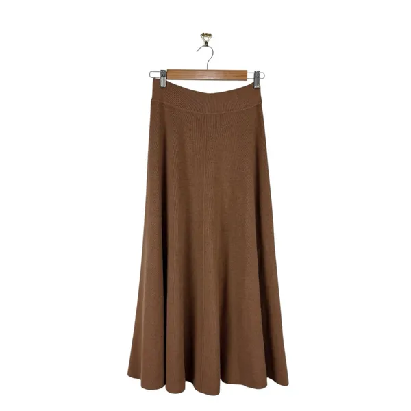ZARA Wool Blend Knit A-Line Midi Skirt Camel Brown Sz S NWT - Image 2