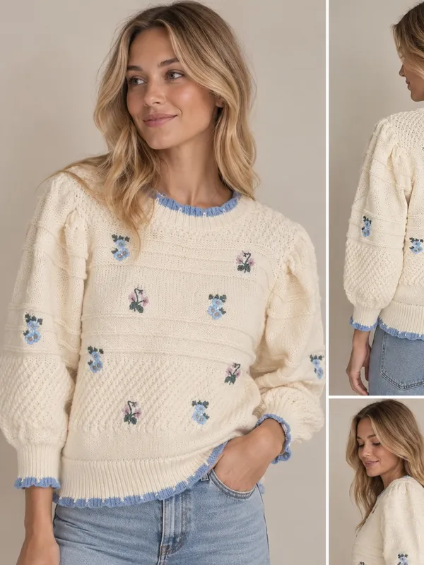 FRNCH Floral Embroidered Knit Sweater - Image 2