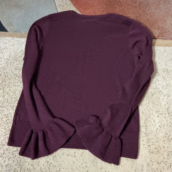 Nanette‎ Extra Fine Merino Wool Ruffle Cuff Sweater Plum Dark Academia Womens S - Image 5