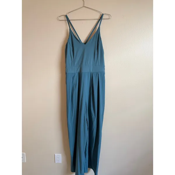 Halara Breeze Jumpsuit Size L Teal Blue Wide Leg Pockets Cross Back‎ Sleeveless - Image 6
