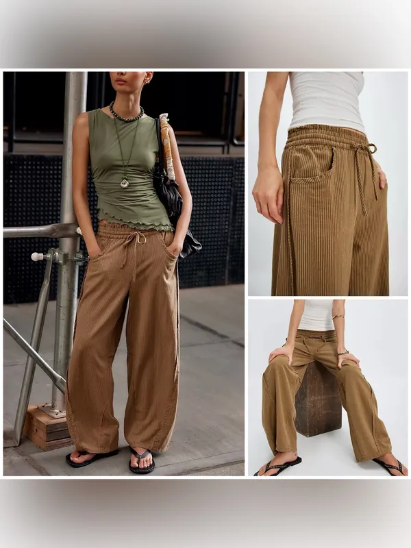 NWT Free People Something Good Pull-On Barrel Pants - leaf green army brown - XL - Image 2