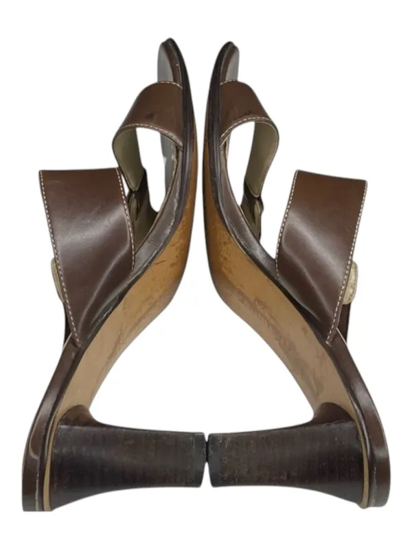 Vintage: Anne Klein 𖧷 Chunky Wood Heel Mules Sandals 𖧷 Brown Leather 𖧷 7.5M - Image 9