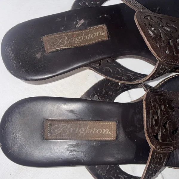 Vintage Y2K Brighton Cedar Leather Heart Flip Flop Sandals Shoes Brazil Sz 6.5 - Image 16
