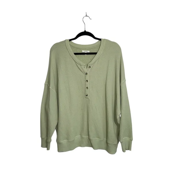 Maurices Henley Drop Shoulder Sweatshirt Light Green Relaxed Fit - Image 2