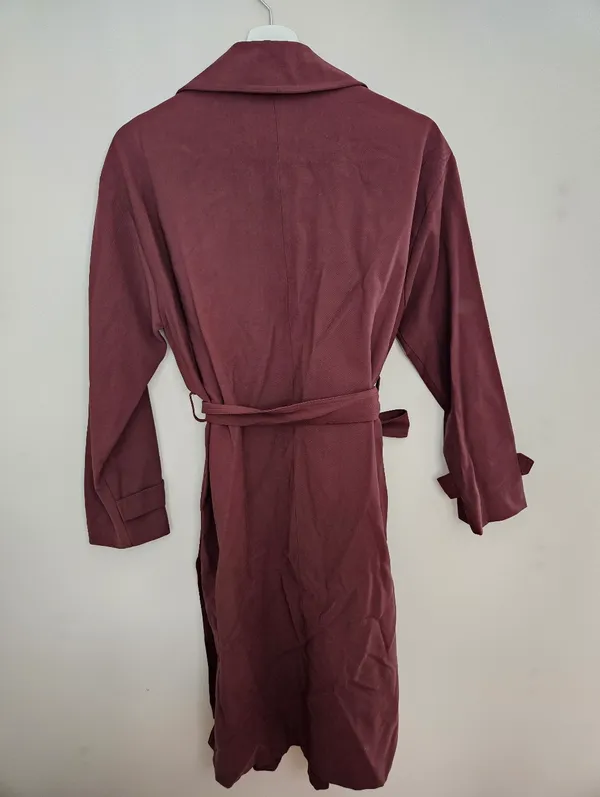 Indibrand Burgundy Tie-Waist Duster Long Jacket Korean Open Front Spring Light - Image 7