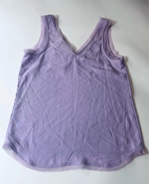 Halogen Lavender Raw Edge V-Neck Chiffon Tank Top Size XXS - Image 5