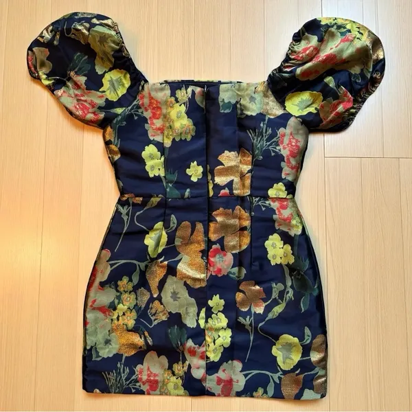LULUS So Stunning Metallic Jacquard Puff Sleeve Mini Dress – Size M - Image 9