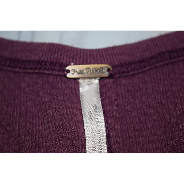Free People Henley Thermal Women Large Purple Waffle Knit Contrast Cuff - Image 4