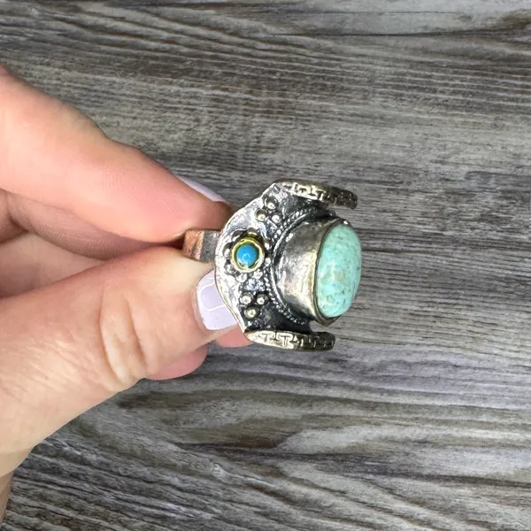 Turquoise Womens Adjustable Ring Bulky Western Blue Stones Silver One Size OS - Image 3