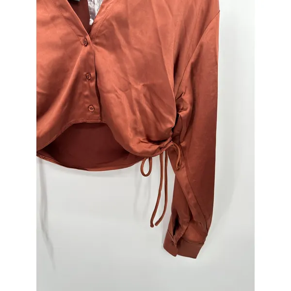 Lush‎ Women Rust Orange Satin Crop Top Ruched Mini Skirt Set Size S LS30842-FCI - Image 4