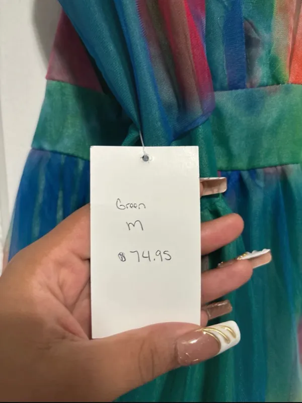Multi-Color V-Neck Chiffon Maxi Dress - Image 3