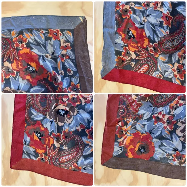 Vintage 70s Oscar de la Renta Floral Paisley Square Scarf Red Grey Silk 29x29 - Image 5
