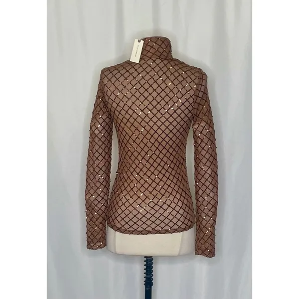 NWT!! Anthropologie PILCRO Turtleneck Sequin Top Shirt Bronze Party Glam X-Small - Image 9