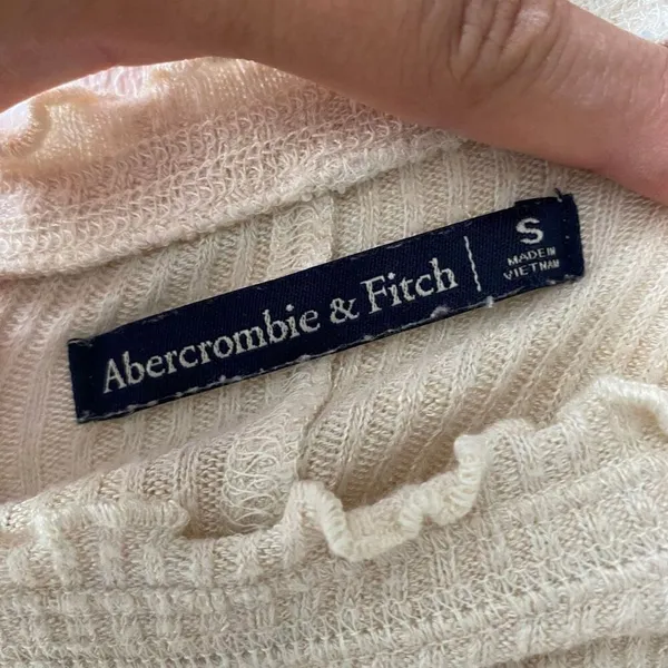 Abercrombie & Fitch Ribbed Lettuce Hem Crop Top Beige Size S - Image 4