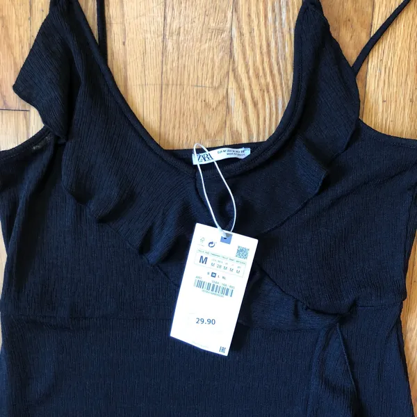 Zara NWT Women's Black Empire Waist Spaghetti Strap V-Neck Sundress Size M - Image 4
