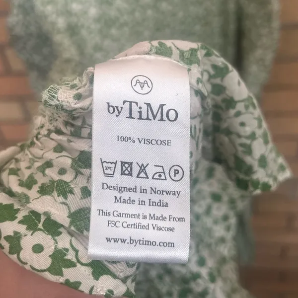 BY TIMO Green Garden Floral Print Jacquard Woven Viscose Tiered Dress XS - Image 6