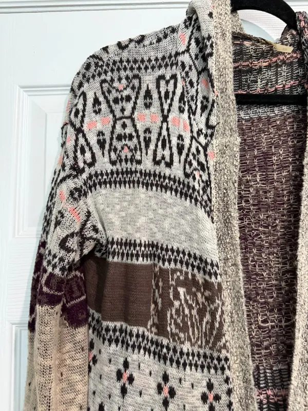 FREE PEOPLE Mixed Media Longline Cardigan Sweater Duster Hooded Size Medium - Image 5