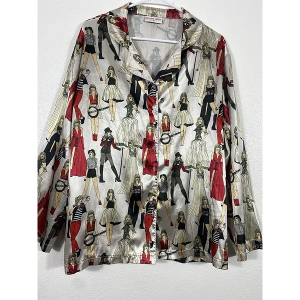 Taylor Swift Pajama Shirt Size M Multicolored AOP Red Taylor's Version Eras - Image 3