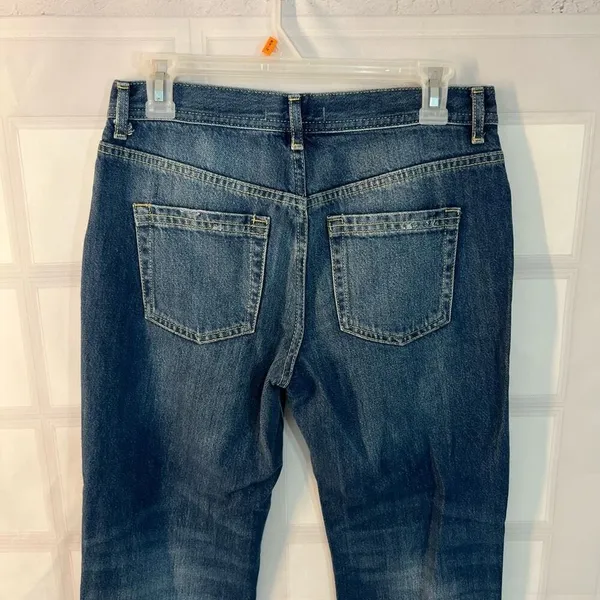 Free People Blue Maggie Whiskered Faded Cotton Cropped Raw Hem Jeans Size 26 - Image 6