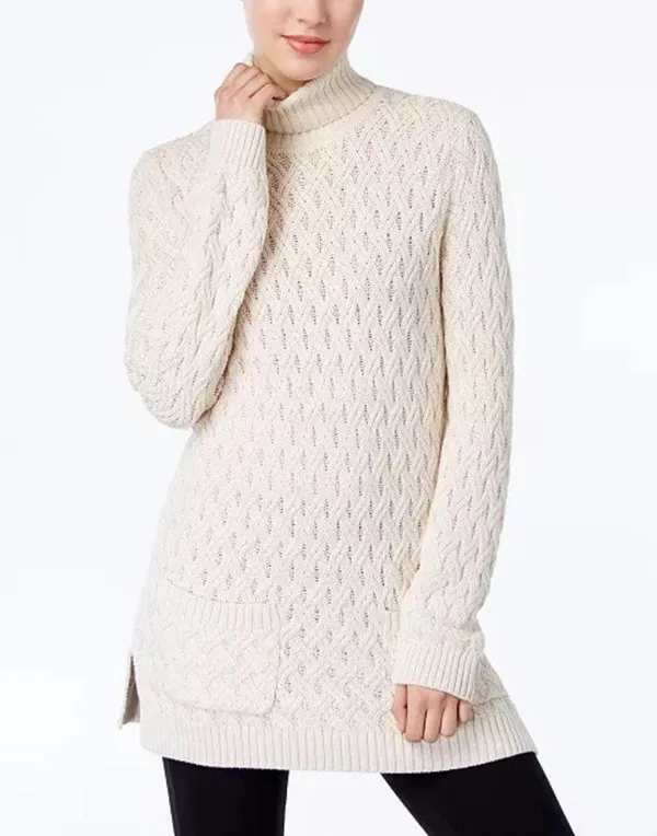 Jeanne Pierre Cable Knit Fisherman Tunic Sweater Gray - Image 2