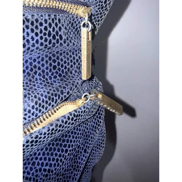 Tory Burch Reva Clutch Blue Leather‎ Snakeskin Print Chain Handbag Bag L - Image 8
