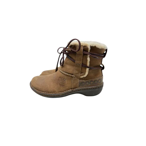 UGG Cove Leather Shearling Ankle Boots Brown Lace‎ Up Womens Size 6 - Image 11
