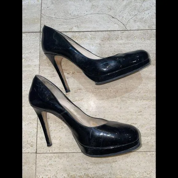 LK Bennett Shilo‎ Black Patent Round Toe Pump Heels Women's Size 39 - Image 9