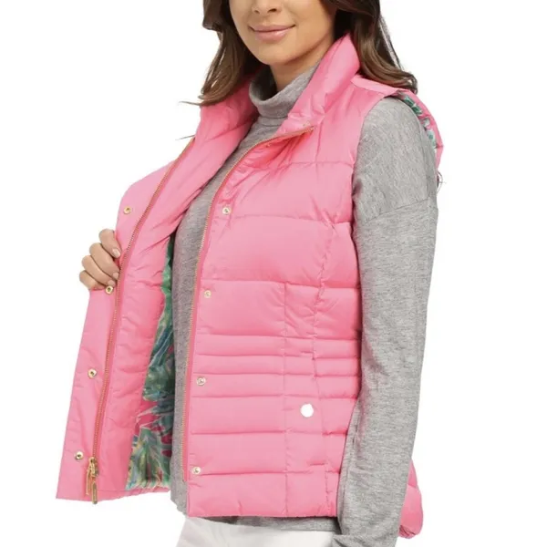 LILLY PULITZER Isabella Puffer Down Vest in Coral Size Small - Image 5