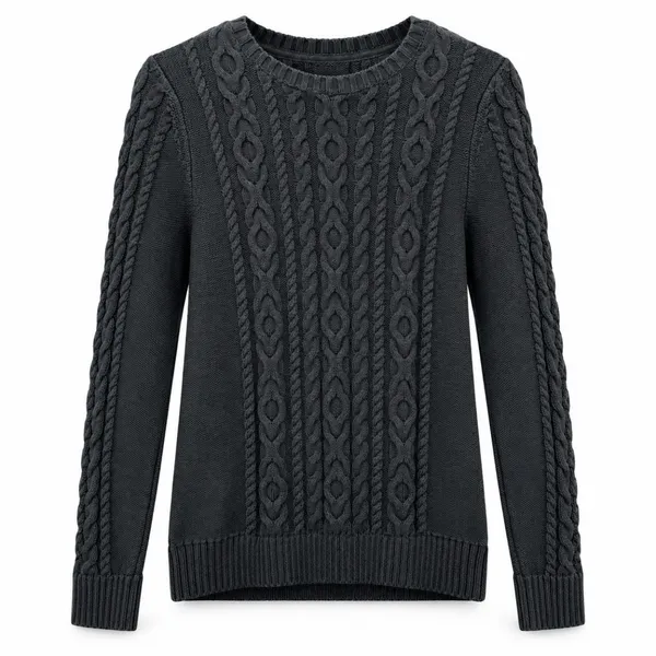 LL Bean Black Double L Mixed Cable Cotton Crew Neck Pullover Sweater Size SMALL - Image 11
