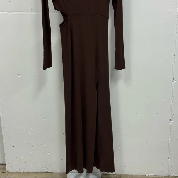 Revolve THE RANGE Mass Rib Cutout Long Sleeve‎ Midi Sweater Dress Espresso Large - Image 7