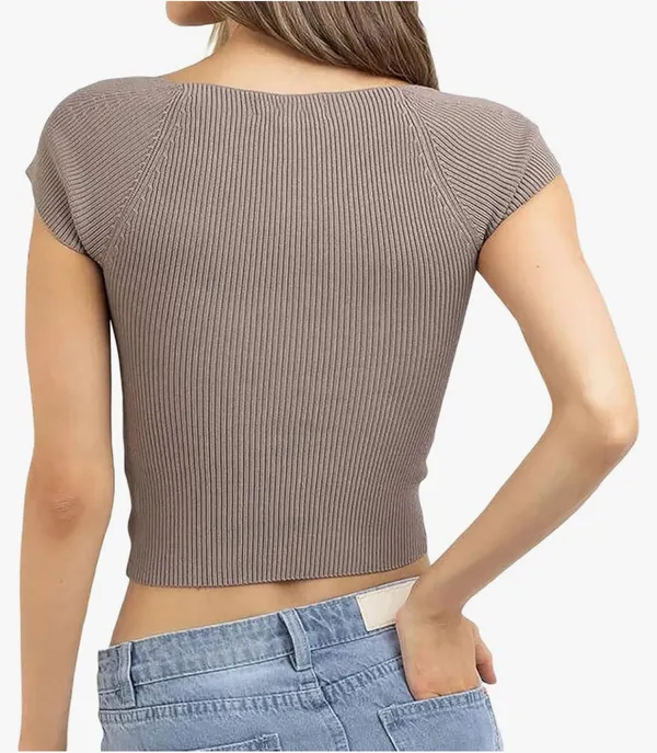 Amazon Women's Knit Crop Top Short Sleeve Twist Front - Image 2