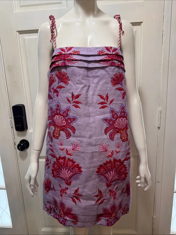 Farm Rio Porcelain Garden Linen Sleeveless Lavender Floral Embroidery Dress S M - Image 2