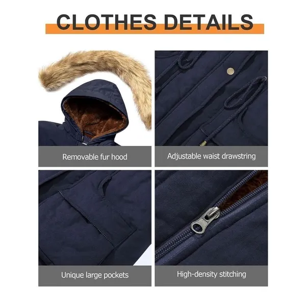 NEW FARVALUE Coat Hooded Puffer Thicken Parka Jacket XL Blue - Image 4
