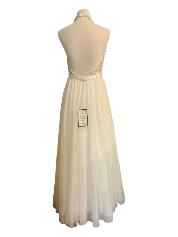 Say Yes to the Prom Ivory White Pearl & Sequin Halter Gown (NWT) - Image 3