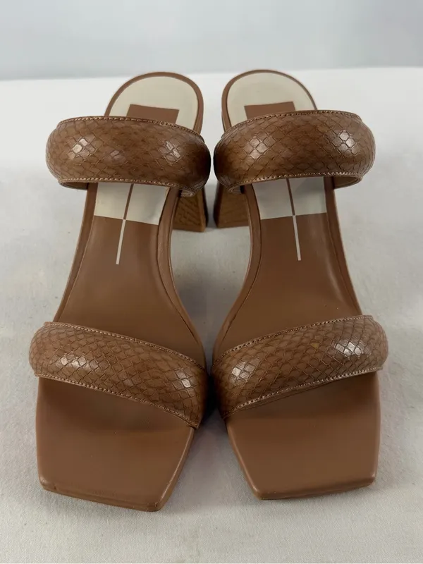 Dolce Vita Textured Double-Strap Block Heel Square Toe‎ Sandal Brown Size 8.5 - Image 4