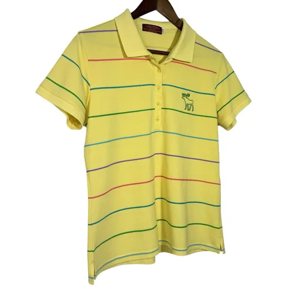 Abercrombie‎ & Fitch Polo S/M Y2K 90s Yellow Striped Embroidered Logo Shirt READ - Image 3