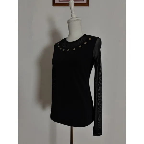 Anatomie Kim Black Mesh Grommet Long Sleeve Stretch Top Small Goth - Image 4