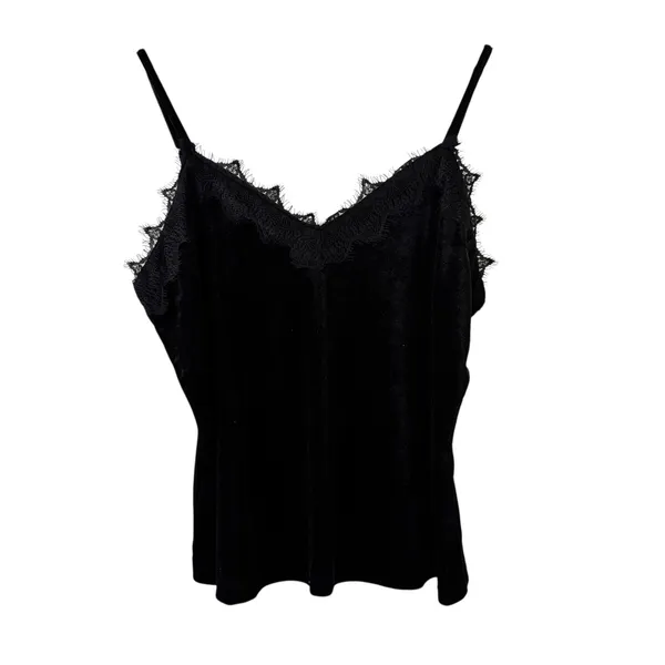 Allegra K Velvet Cami Top Lace Trim‎ Sleeveless Tank Top Black XL - Image 8