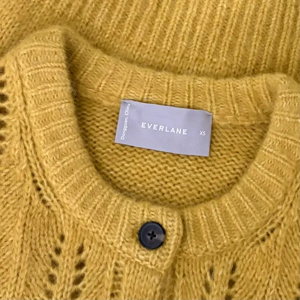 EVERLANE Pointelle Cardigan Cloud Merino Wool Alpaca Puff Sleeve Yellow X-Small - Image 10