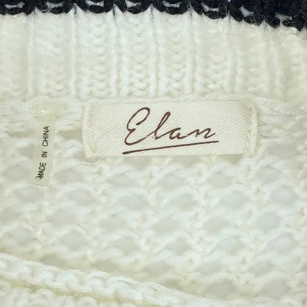 Elan Womens Cream Mock Neck Open Knit Sweater Black Stripe Cuff‎ Detail Medium - Image 7